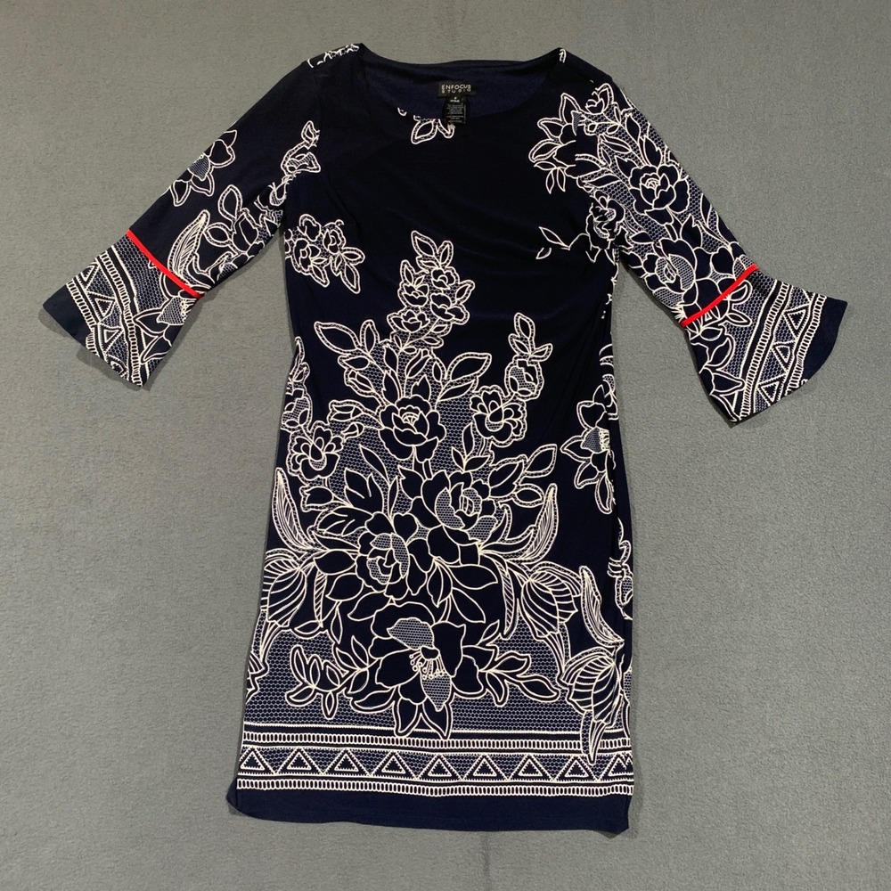 Enfocus Studio Dress Womens Size 8 Floral Print 3/4 Sleeve Sheath Church Career